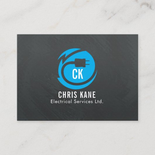 青及び灰色の電気技師のロゴのデザイン 名刺 (正面)
