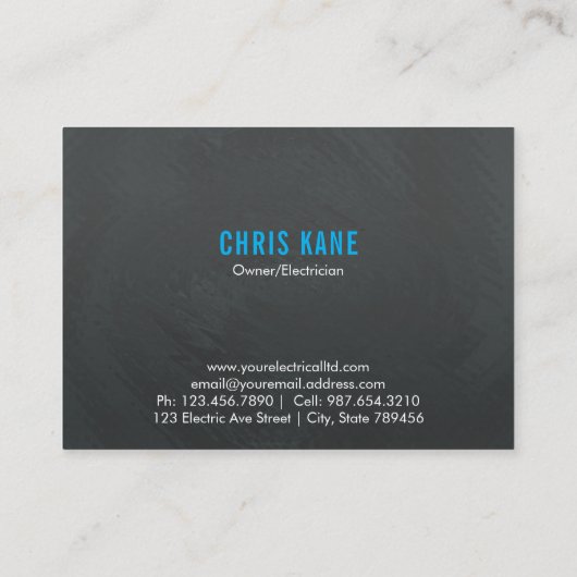 青及び灰色の電気技師のロゴのデザイン 名刺 (裏面)