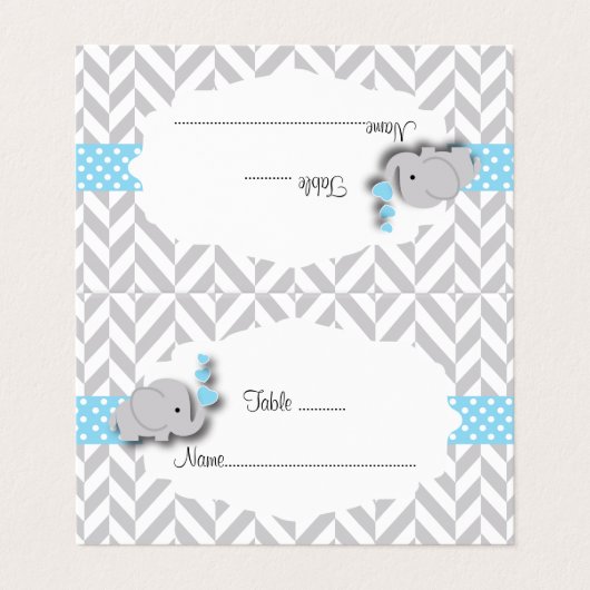 青及び灰色象のベビーシャワー|の座席表 名刺 (外部フラット)