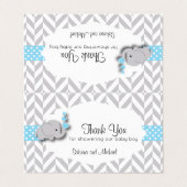 青及び灰色象のベビーシャワー|キャンデーの上層 名刺 (外部フラット)