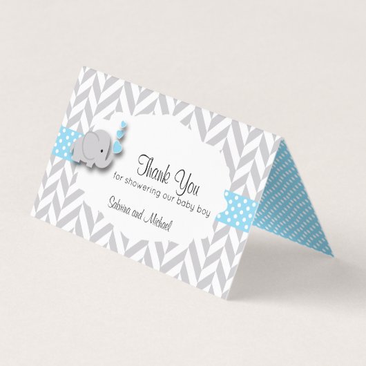 青及び灰色象のベビーシャワー|キャンデーの上層 名刺 (裏面)