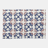 青及び白いのタラベラのタイルの台所タオル キッチンタオル (横)