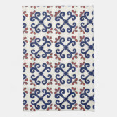 青及び白いのタラベラのタイルの台所タオル キッチンタオル (縦)