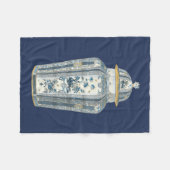 青及び白いの装飾的なアジア壷 フリースブランケット (正面(横))