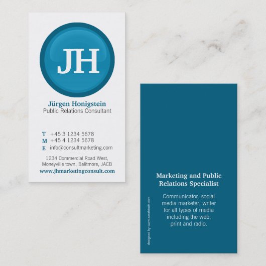 青及び白いガラス円のモダンな名刺 名刺 (正面/裏面)