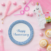 青及び白いギリシャ人の鍵のデザインの紙皿 ペーパープレート (パーティー)