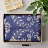 青及び白いダマスク織パターンプリントのデザイン 薄葉紙 (ギフト)