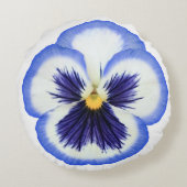 青及び白いパンジーの花の円形の枕 ラウンドクッション (裏面)