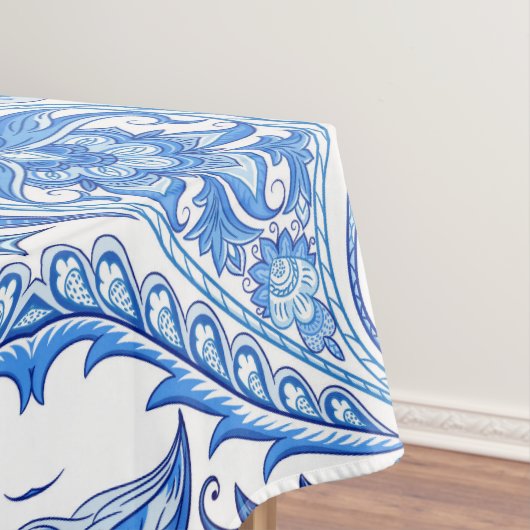 青及び白いペイズリーパターン テーブルクロス (インサイチュ)