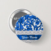 青及び白いレース 缶バッジ (正面&裏面)