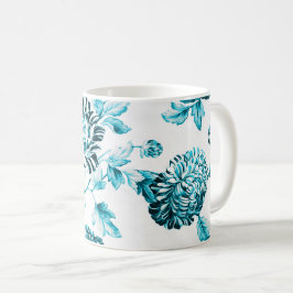 青及び白いヴィンテージ花のToile No.2 コーヒーマグカップ