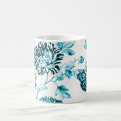 青及び白いヴィンテージ花のToile No.2 コーヒーマグカップ (中央)