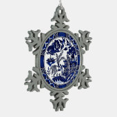 青及び白い中国の青いヤナギのデザイン スノーフレークピューターオーナメント (左)