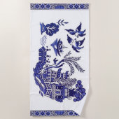 青及び白い中国の青いヤナギのデザイン ビーチタオル (正面)