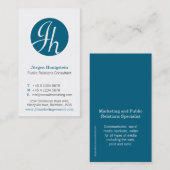 青及び白い円のイニシャルのモダンな名刺 名刺 (正面/裏面)