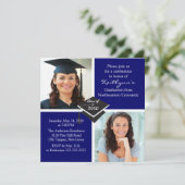 青及び白い写真の卒業の招待状 招待状 (スタンド正面)