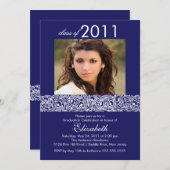 青及び白い写真の卒業の招待状 招待状 (正面/裏面)