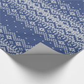 青及び白い冬のセーターのニット ラッピングペーパー (角)