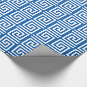青及び白い包装紙のギリシャ人の鍵のデザイン ラッピングペーパー (角)