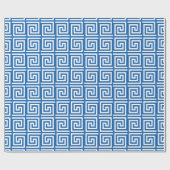 青及び白い包装紙のギリシャ人の鍵のデザイン ラッピングペーパー (フラット)