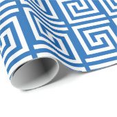 青及び白い包装紙のギリシャ人の鍵のデザイン ラッピングペーパー (ロールコーナー)