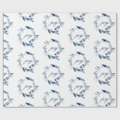 青及び白い喜びの小枝の花冠パターンクリスマス ラッピングペーパー (フラット)