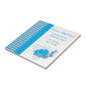 青及び白い格子縞のベビー象の誕生情報 タイル (側面)