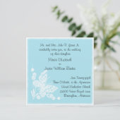 青及び白い蝶正方形の結婚式招待状 招待状 (スタンド正面)