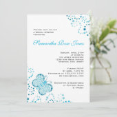 青及び白い蝶点描のブライダルシャワー 招待状 (スタンド正面)