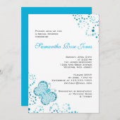 青及び白い蝶点描のブライダルシャワー 招待状 (正面/裏面)