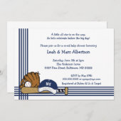 青及び白い野球のベビーシャワー/誕生会 招待状 (正面/裏面)