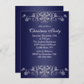 青及び白い雪片のクリスマス・パーティの招待 招待状 (正面/裏面)