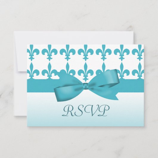 青及び白い（紋章の）フラ・ダ・リの結婚 出欠カード (正面)