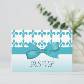 青及び白い（紋章の）フラ・ダ・リの結婚 出欠カード (スタンド正面)