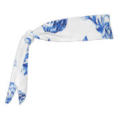 青及び白くモダンな植物のヴィンテージの花柄Toile タイヘッドバンド (回転270)