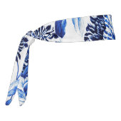 青及び白くモダンな植物のヴィンテージの花柄Toile タイヘッドバンド (回転270)