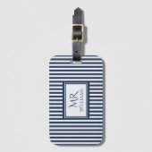 青及び白のストライプの名前をカスタムするの荷物のラベル ラゲッジタグ (正面縦)