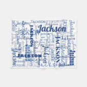 青及び白人の男の子のベビーの名前PatternTypography フリースブランケット (正面(横))