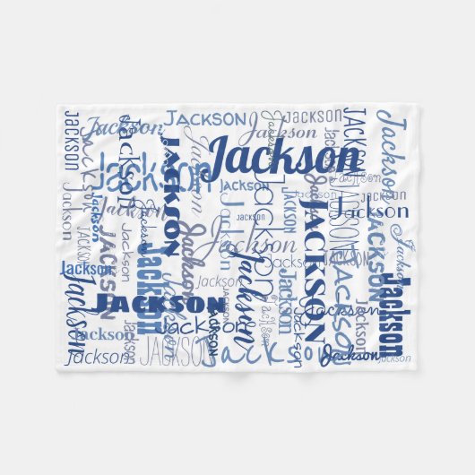 青及び白人の男の子のベビーの名前PatternTypography フリースブランケット (正面(横))