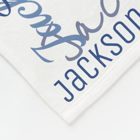 青及び白人の男の子のベビーの名前PatternTypography フリースブランケット (角)
