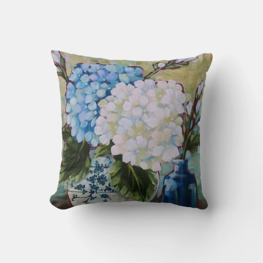 "青及び白"の16" x16"装飾用クッションで調査して下さい クッション (正面)