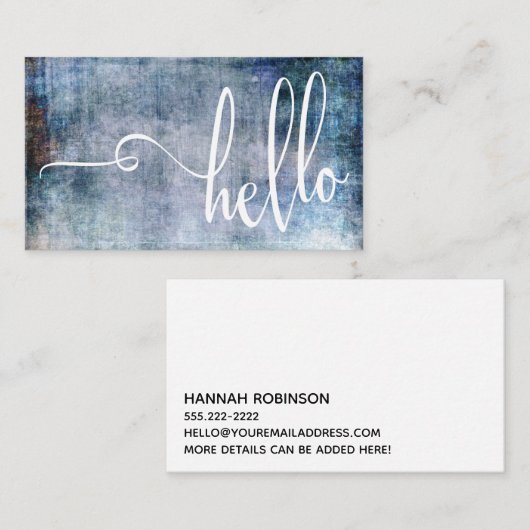 青及び紫色のグランジ上のかわいらしいこんにちはのタイポグラフィ 名刺 (正面/裏面)