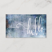 青及び紫色のグランジ上のかわいらしいこんにちはのタイポグラフィ 名刺 (正面)