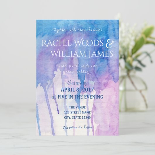 青及び紫色の水彩画|の結婚式招待状 招待状 (スタンド正面)