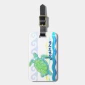 青及び緑のウミガメ ラゲッジタグ (正面縦)