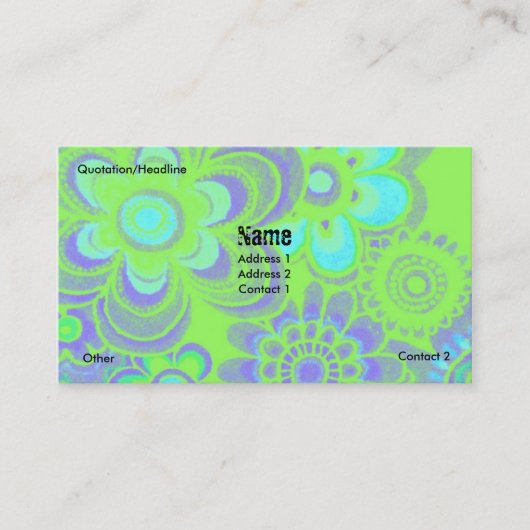 青及び緑のフラワーパワーの名刺 名刺 (正面)