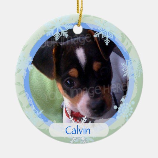 青及び緑パーソナライズな両面写真フレーム セラミックオーナメント (正面)