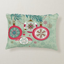 青及び赤いレトロのクリスマスオーナメント アクセントクッション
