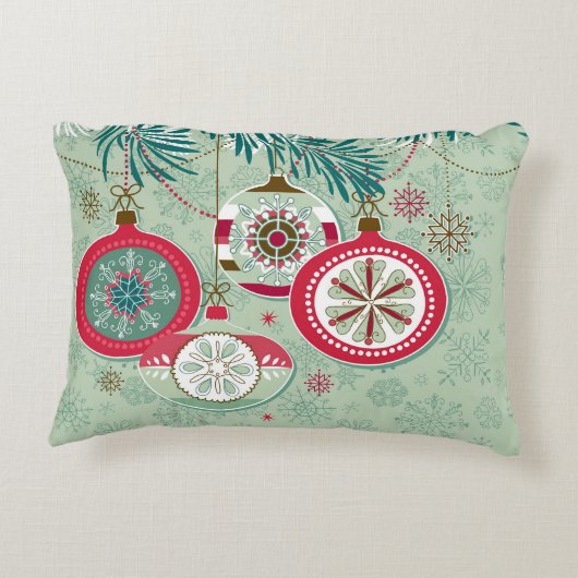青及び赤いレトロのクリスマスオーナメント アクセントクッション (裏面)