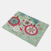 青及び赤いレトロのクリスマスオーナメント ドアマット (アングル)